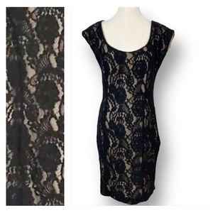 CLUB MONACO Black Stretch Lace Bodycon Lined Dress Size 6